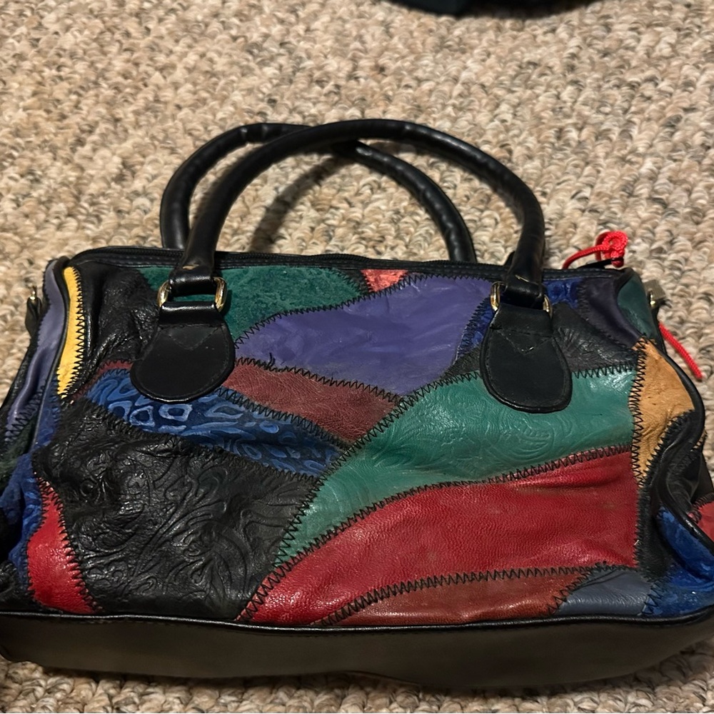 Colorful Patchwork Leather Satchel - image 2